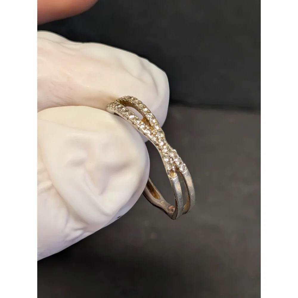 Solid Sterling IBB CZ Crossover Ring Sz. 9